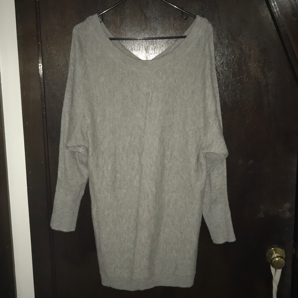 Cute grey Long sweater with button back